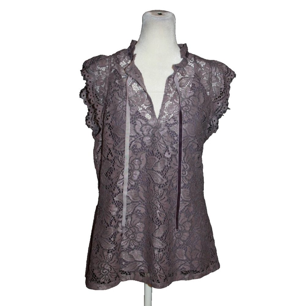White House Black Market 2 Piece Cami & Sheer Overtop Shimmer Purple Top Size M
